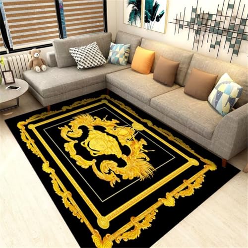 RUGMRZ Kinderzimmer Teppiche 120X160Cm Teppich Kinder 34 Gelb Retro Goldenes Rechteckiges Rutschfestes Wohnzimmer Klassisch Schwarz Mädchen Für Schlafzimmer von RUGMRZ