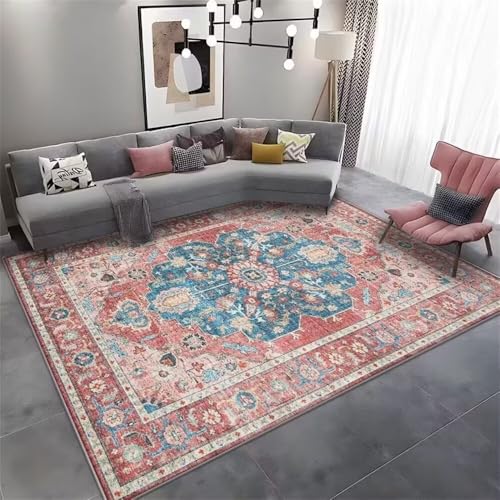 RUGMRZ Kinderzimmer Teppiche 180x250CM Teppich unter esstisch Zimmers Teppichboden Hellrot Blauer nostalgischer Teppich. Camping lässig nach Hause Dekoration von RUGMRZ