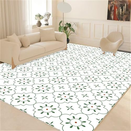 RUGMRZ Kleine Teppiche Grünes Blattmuster Schlafzimmer Teppich langlebig Waschbar In Waschmaschine 120x160cm von RUGMRZ