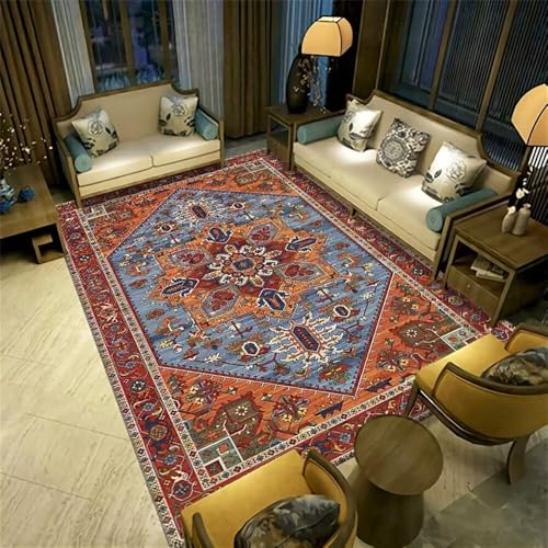 RUGMRZ Kleiner Teppich Für Flur 60x90CM kinderzimmer mädchen unter esstisch orange Rot Blau Waschbar Vintage Floral RUGMRZ Kleiner Teppich Für Flur 60x90CM kinderzimmer mädchen unter esstisch orange Rot Blau Waschbar Vintage Floral von RUGMRZ