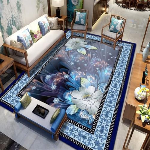 RUGMRZ Kleiner TeppichCarpet küchen Teppich läufer 50x80CM teppiche für das Wohnzimmer blauOrientalischer Blumenteppich schmutzfangmatte waschbar von RUGMRZ