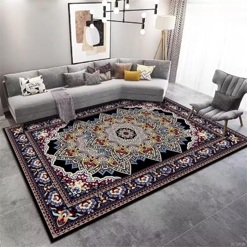 RUGMRZ Komfortable Schalldämmung 170x240CM Teppich Fliesen für Wohnzimmer Schwarz Blauer, mehrfarbiger, schmutzabweisender Teppich. büro Kinder teppiche von RUGMRZ