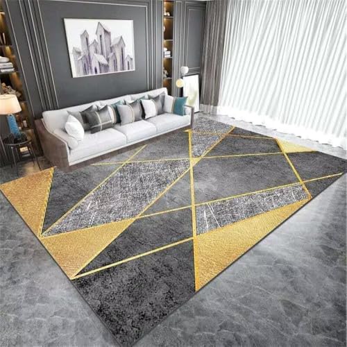 RUGMRZ Kuche Teppich Modern aussenbereich 80x120CM Wohnzimmer Waschbar In Waschmaschine Grau mit gelbem Marmoreffekt Balkon Small Bedroom Rug von RUGMRZ