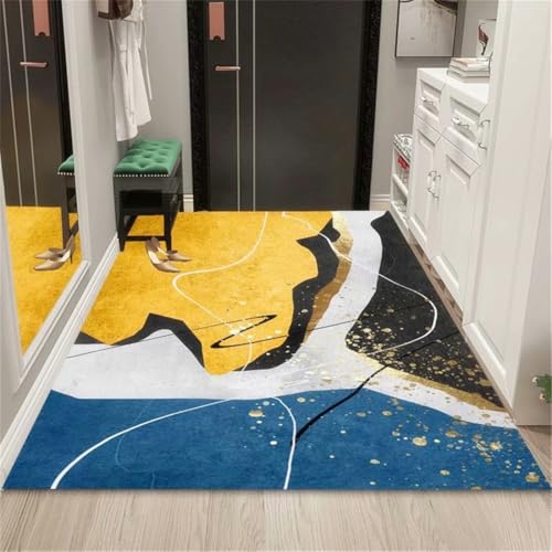 RUGMRZ Küchenteppich 180X250Cm Flurteppich rutschfest Gelb Couchtisch Modern Teppich Mädchen Deko Zimmer Teenager Für Wohnzimmerflurtür Schmutzabweisend Art Blau Weiß von RUGMRZ