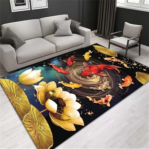 RUGMRZ Küchenteppich RutschfestKatzenklo Teppich Pflegeleicht 80x150CM arbeitszimmer bürostuhl MehrfarbigGelber roter Deko-Teppich antirutschmatte von RUGMRZ