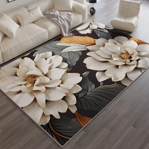 RUGMRZ Kurzflor Fußmatte Innen 60X90cm,Waschbar,Blumenmuster Dunkelgrau,für Flur,Eingang,Unter Schreibtischstuhl von RUGMRZ
