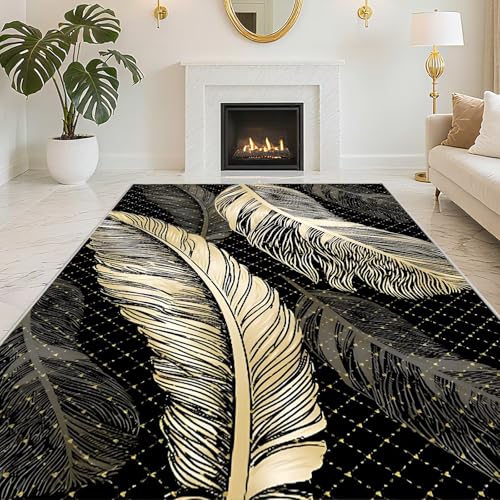 RUGMRZ Kurzflor Kleiner Teppich 60X90cm,Waschbar In Waschmaschine Federmuster Schwarzfür Schlafzimmer,Esszimmer,Vorzimmer RUGMRZ Kurzflor Kleiner Teppich 60X90cm,Waschbar In Waschmaschine Federmuster Schwarzfür Schlafzimmer,Esszimmer,Vorzimmer von RUGMRZ