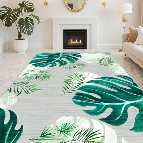 RUGMRZ Kurzflor Moderne Teppiche Wohnzimmer 120X160cm,Kuschelig Weich Blattmuster Grünerfür Schlafzimmer,Esstisch,Wohn von RUGMRZ