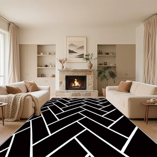 RUGMRZ Kurzflor Schmutzfangmatte Schwarz 60x90cm,Moderne Geometrie Pflegeleicht für Schlafzimmer,Esszimmer,Flur von RUGMRZ