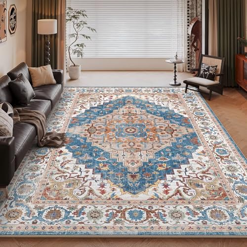 RUGMRZ Kurzflor Teppich Muster 80x160cm,Blau Fußmatte Innen,Retro-Design für Wohnzimmer,Eingangsbereich,Flur von RUGMRZ