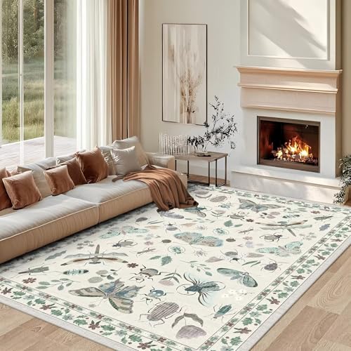RUGMRZ Kurzflor Teppich Vintage Hellgrün 160x230cm,Schmetterlingsdruck Waschbar In Waschmaschine für Wohnzimmer,Vorzimmer,Kindermädchen von RUGMRZ