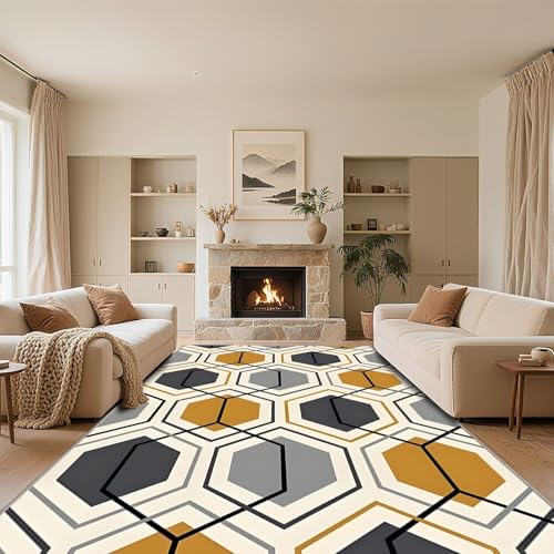 RUGMRZ Kurzflor Teppich Wohnzimmer Grau 100x160cm,Moderne Geometrie Waschbar In Waschmaschine für Schlafzimmer,Esszimmer,Flur RUGMRZ Kurzflor Teppich Wohnzimmer Grau 100x160cm,Moderne Geometrie Waschbar In Waschmaschine für Schlafzimmer,Esszimmer,Flur von RUGMRZ