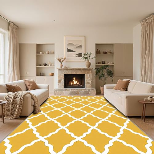 RUGMRZ Kurzflor Teppich Wohnzimmer Groß Gelb 200x300cm,Moderne Geometrie Waschbar In Waschmaschine für Schlafzimmer,Esszimmer,Flur RUGMRZ Kurzflor Teppich Wohnzimmer Groß Gelb 200x300cm,Moderne Geometrie Waschbar In Waschmaschine für Schlafzimmer,Esszimmer,Flur von RUGMRZ