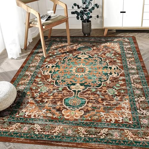 RUGMRZ Kurzflor Teppich Wohnzimmer Waschbar 50x80cm,Braun Fußmatte Haustür,Retro-Design für Innen,Haustür,Schlafzimmer von RUGMRZ