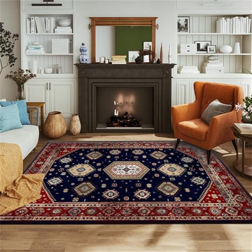 RUGMRZ Kurzflor TeppichDeko Schlafzimmer Teppich Fußboden Vorleger 170x240CM Kinder Zimmer rotDunkelblauer rechteckiger Retro-Teppich abwaschbarer von RUGMRZ