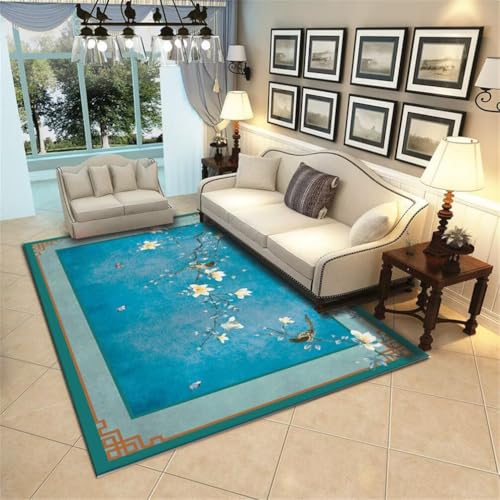 RUGMRZ Kurzflor TeppichLanger Teppich Flur Waschbare 80x140CM Esstisch BlauGrüner östlicher Blumenteppich Girls Rugs for Bedroom von RUGMRZ