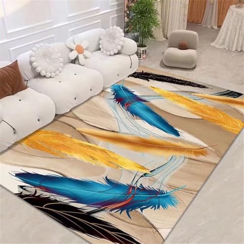 RUGMRZ Kurzflor TeppichTeppich Klein Teppich Wohnzimmer Home Outdoor 180x230CM groß GelbBlauer mit Feder-Muster schmutzfangmatte von RUGMRZ