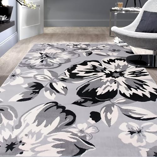 RUGMRZ Kurzflor Teppiche Gegend 120x180cm,Grau,Blumenmuster für Jugendzimmer,Kindermädchen,Neben Bett von RUGMRZ