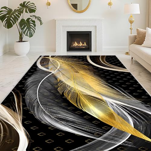 RUGMRZ Kurzflor Wohnzimmer Teppich 120X180cm,Kuschelig Weich Federmuster Schwarzfür Schlafzimmer,Wohnungs,Küche von RUGMRZ