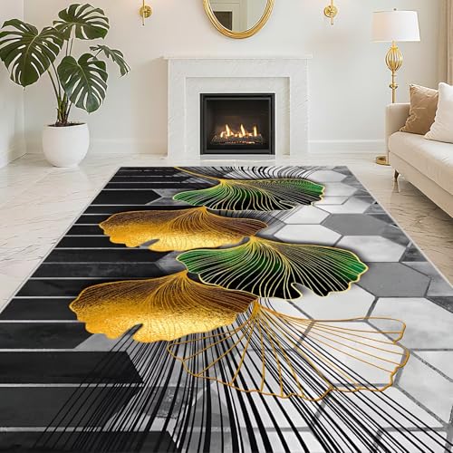 RUGMRZ Kurzflor Wohnzimmer Teppich 120X200cm,Waschbar,Weich Blattmuster Schwarzfür Schlafzimmer,Esstisch,Wohn RUGMRZ Kurzflor Wohnzimmer Teppich 120X200cm,Waschbar,Weich Blattmuster Schwarzfür Schlafzimmer,Esstisch,Wohn von RUGMRZ