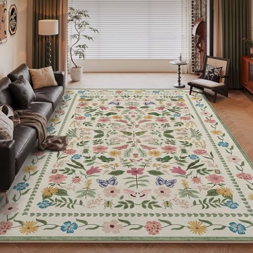 RUGMRZ Kuschel Teppich Grün 100x200cm,Rutschfester,Vintage Blumenmuster für Neben Couch,Unter Schreibtischstuhl,Tatami von RUGMRZ
