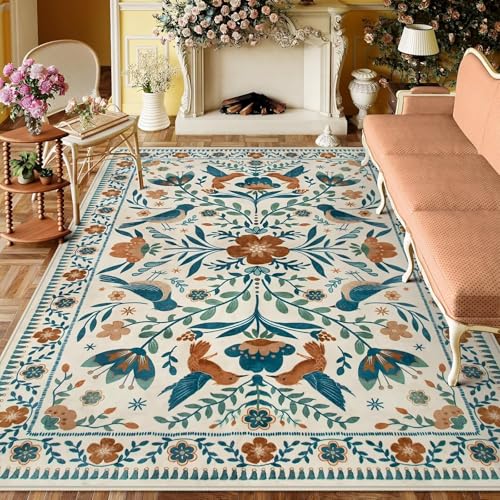 RUGMRZ Kuschelig Weich Bettvorleger Schlafzimmer rutschfest 140x200cm,Blau,Pflanzenmuster für Gaming Zimmer,Terassenaussen,Unter Schreibtischstuhl von RUGMRZ