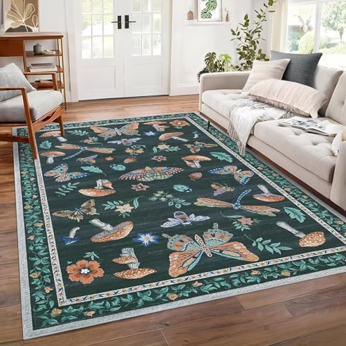 RUGMRZ Kuschelig Weich Teppich Schlafzimmer 100x200cm,Blau,Schmetterlingsmuster für Couchtisch,Unter Schreibtischstuhl,Kinderzimmer von RUGMRZ