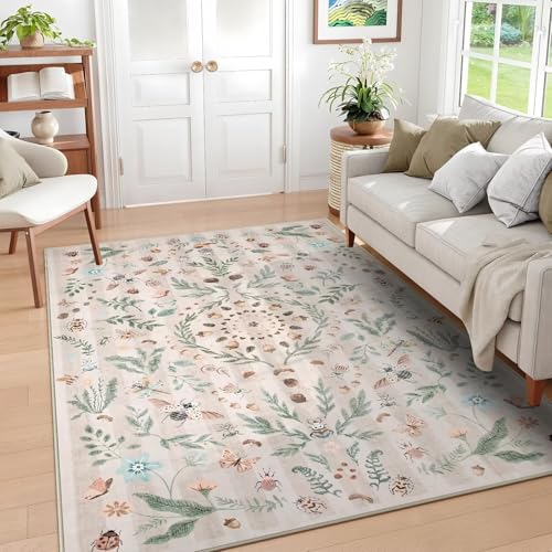 RUGMRZ Kuschelig Weich Teppich Schreibtischstuhl Geeignet 160x200cm,Beige,Pflanzenmuster für Couchtisch,Gaming Zimmer,Balkon von RUGMRZ