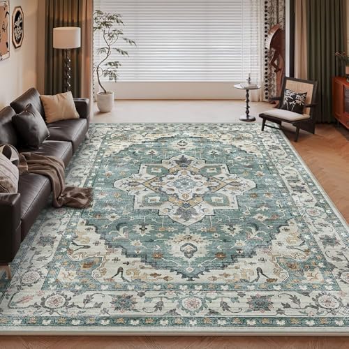 RUGMRZ Kuschelig Weich Teppich Wohnzimmer Vintage 100x160cm,Blau Grün,Klassische Geometrie für Couchtisch,Leseecke Kinderzimmer,Neben Bett von RUGMRZ