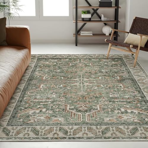 RUGMRZ Kuschelig Weich Teppich Wohnzimmer Waschbar 60x90cm,Grün Fussmatte Innen Waschbar,Vintage Stil für Wohnzimmer,Eingang,Flur von RUGMRZ