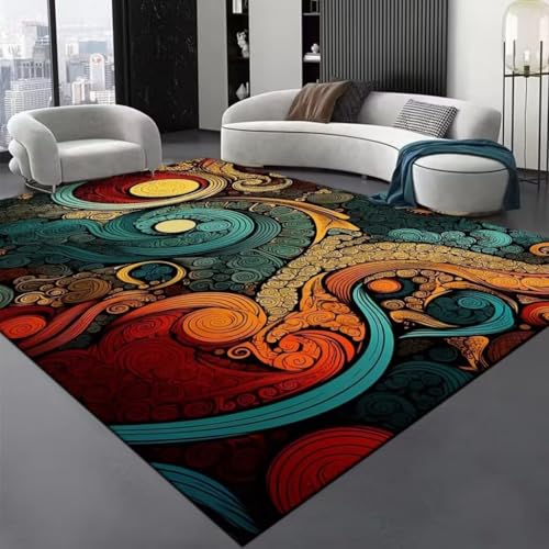 RUGMRZ Läufer Flur Waschbar Rutschfestes Verschmutzungsbeständiges Waschbares Wohnzimmer Abstrakt Modern Teppich Für Mehrfarbige Rugs for Living Room Kurzfloorteppiche 80X80CM von RUGMRZ