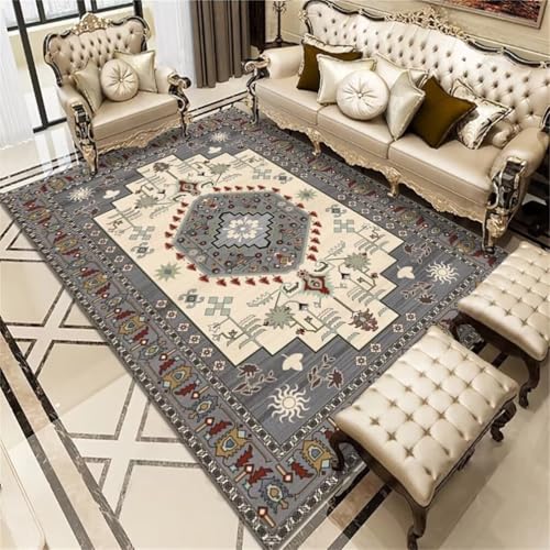 RUGMRZ Large Square Floor Cushions VelvetEsszimmer Vorleger Teppich Esstisch 160x230CM Babyzimmer Junge GrauRetro-Blumen-Teppich Jungen von RUGMRZ