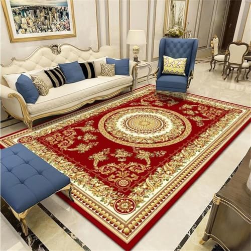 RUGMRZ Large Square Floor Cushions VelvetTeppiche Groß Für Wohnzimmer schmutzfangmatte waschbar 160x230CM Esszimmer Zubehör rotRetro-Blumen-Teppich Zimmer Teppich von RUGMRZ