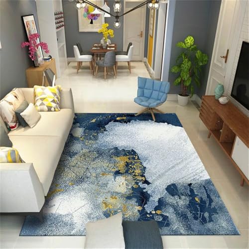 RUGMRZ Large Square Floor Cushions VelvetTeppiche Waschbar Design Teppich 160x230CM Designer blauGelber Abstrakter strapazierfähiger rutschfest von RUGMRZ