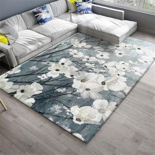 RUGMRZ Lauferteppich Flur deko für Wohnzimmer Teppich 100x120CM schmutzfangmatte blau Vintage-Blumenteppich Kinderteppich Outdoor Teppiche von RUGMRZ