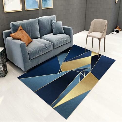 RUGMRZ Lauferteppich FlurTeppich Oudoor Wohnzimmer Teppich kurzflor 70x120CM outdoorteppich BlauGelber moderner geometrischer Teppich. bodenmatte kinderzimmer von RUGMRZ