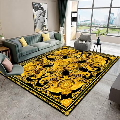 RUGMRZ Living Room Rug 120X180Cm Rutschfester Teppich 28 Gelb Retro Goldenes Rechteckiges Rutschfestes Wohnzimmer Klassisch Outdoorteppich Schlafzimmer von RUGMRZ