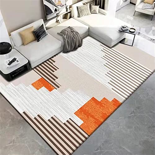 RUGMRZ Lounge Ecke Küchenteppiche Wohnzimmer Teppich mit orangegrauem geometrischem Design rutschfeste Einstiegsplatte Deko Terrasse 140X200CM von RUGMRZ