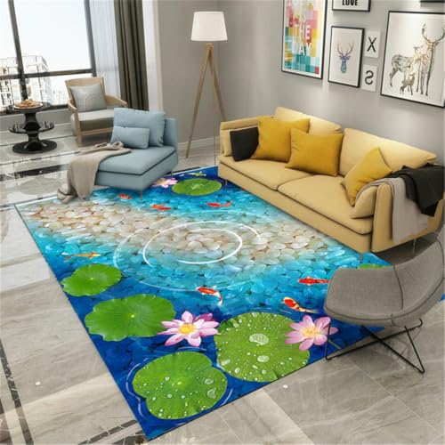 RUGMRZ Mädchen Deko Zimmer Teenager 300X400Cm Teppich Waschbar rutschfest Blau Babyzimmer Junge Outdoor Kleinfischschule Lotusblattmuster RUGMRZ Mädchen Deko Zimmer Teenager 300X400Cm Teppich Waschbar rutschfest Blau Babyzimmer Junge Outdoor Kleinfischschule Lotusblattmuster von RUGMRZ