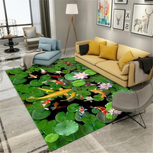 RUGMRZ Mädchen Zimmer Teppich 160X200Cm Hübscher Grün Wohnzimmer Rund Rutschmatte Modernfischschule Lotusblattmuster Ist EIN Muss Für Neue Hausd RUGMRZ Mädchen Zimmer Teppich 160X200Cm Hübscher Grün Wohnzimmer Rund Rutschmatte Modernfischschule Lotusblattmuster Ist EIN Muss Für Neue Hausd von RUGMRZ