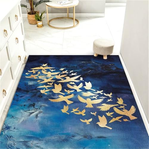 RUGMRZ Mädchenzimmer Deko Teppich Badteppich Modernes Design gelb und blau pflegeleicht Kurzflor Flurteppich 80X160CM von RUGMRZ