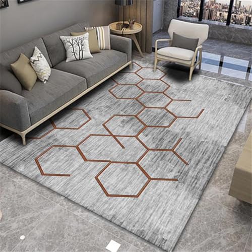 RUGMRZ Matten & Teppiche 140X200Cm Schlafzimmer Teppich Läufer 22 Grau Einfaches Wohnzimmer Zu Hause Voll Möbliert Geometrisch Maschinenwaschbar Antirutsch Pads Möbelgleiter von RUGMRZ
