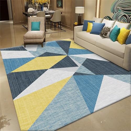 RUGMRZ Oturma Odası Halısı bürostuhl unterlage 170x240CM deko jugendzimmer blau Gelb-Grauer geometrischer Teppich Wohnzimmer Büro Bodenmatte von RUGMRZ