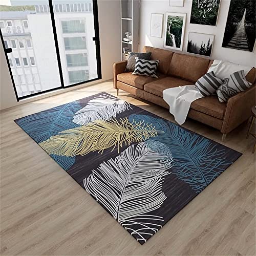 RUGMRZ Outdoor Teppich Für Terrasse Teppich Jugendzimmer Mädchen Blaue Federn schmücken den grauen Teppich modern weich ohne zu verblassen Schmutzfangmatten 90X150CM von RUGMRZ