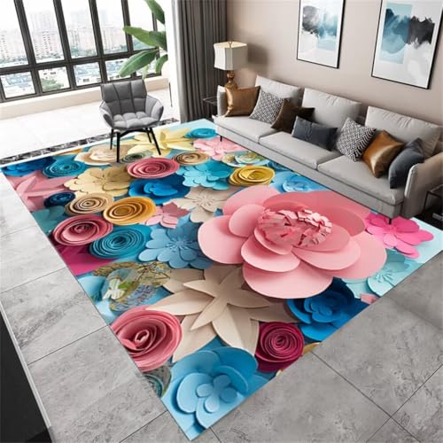 RUGMRZ Outdoor TeppichTeppich Billig minimalistisches Design 170x230CM schmutzfangmatte RosaBlauer 3D-Blumenteppich Schlafzimmer Nachttisch Teppich von RUGMRZ