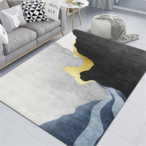 RUGMRZ Outdoor Teppiche Abstrakte Kunst rutschfest Waschbar Schwarz Blau Teppich Abwaschbar Grau Läufer Fell Für Schlafzimmer 140X200CM RUGMRZ Outdoor Teppiche Abstrakte Kunst rutschfest Waschbar Schwarz Blau Teppich Abwaschbar Grau Läufer Fell Für Schlafzimmer 140X200CM von RUGMRZ