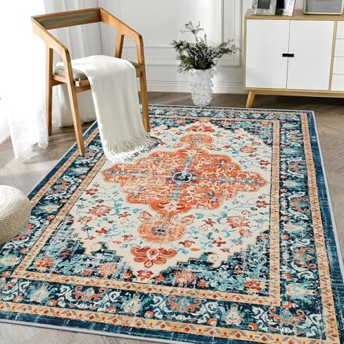 RUGMRZ Pflegeleicht Büro Teppich 40x60cm,Blau Fußmatte,Retro-Design für Flur,Schlafzimmer,Innen von RUGMRZ