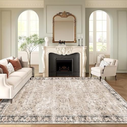 RUGMRZ Pflegeleicht Esszimmer Teppich Kaki 100x200CM, Flore rétro for Bettumrandung Schlafzimmer Schreibtischstuhl Gaming Zimmer von RUGMRZ