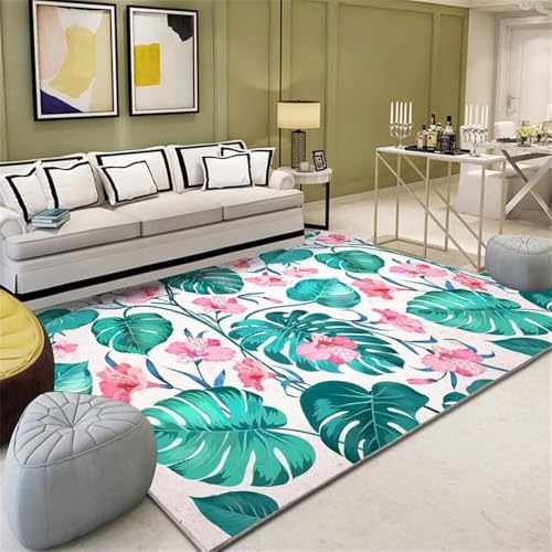 RUGMRZ Pflegeleicht Teppich läufer Schlafzimmer 300x400CM fussmatte aussen blau Rosa frischer Blumenteppich Küchen Teppiche Kitchen XXL von RUGMRZ