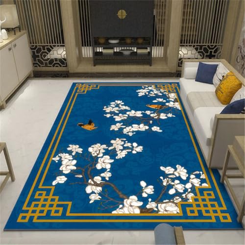 RUGMRZ Retro Deko 140X200Cm Ornamente Blau Landhausstil Teppich Antirutschmatte Wohnzimmer Musterblumen, Vögel Und Bäume Im Chinesischen Stil, Elegant Weiß von RUGMRZ